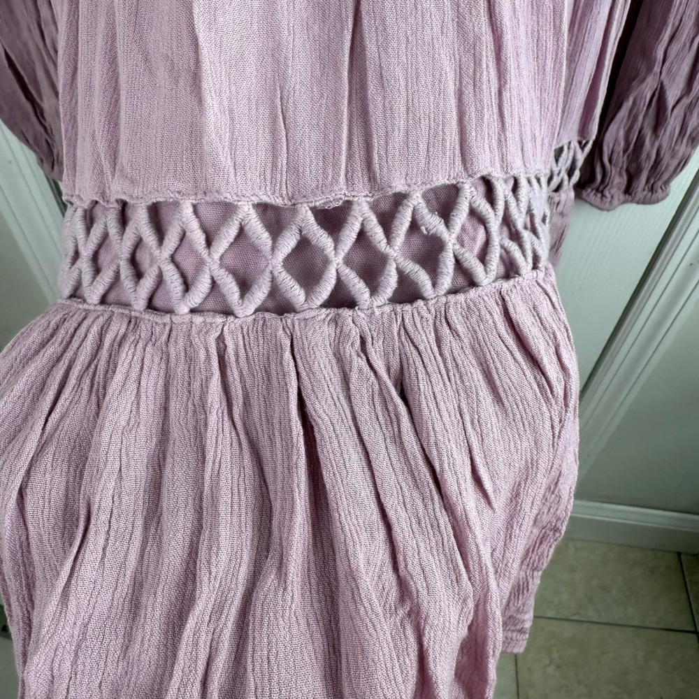 Free People Dusk Till Dawn Mini Dress in Mauve Sz 6 Boho Lace Cottagecore - Picture 6 of 15